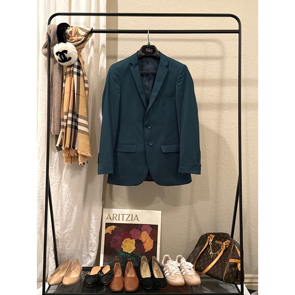 Tazio Mens Teal Green Two Button Blazer Suit Jacket Size 34S M31-D02 Notch Lapel